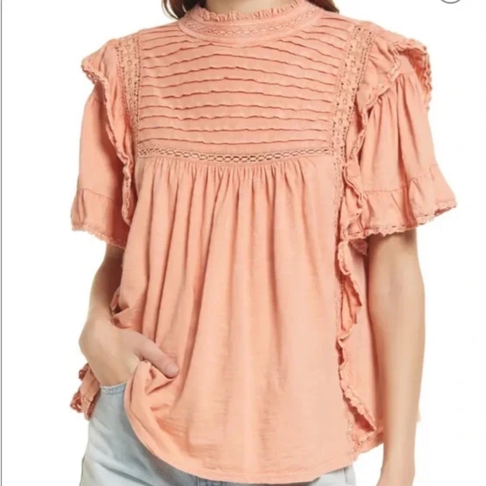 NWT $98 free people | La Femme | Cottagecore | Ruffle Cotton Blouse | Top